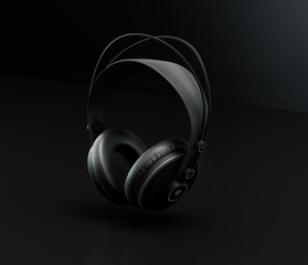 Fototapeta na wymiar Music instriument, professional headphone in a dark studio, 3d rendering