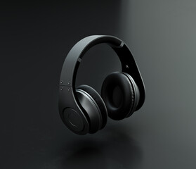 Music instriument, professional headphone in a dark studio, 3d rendering