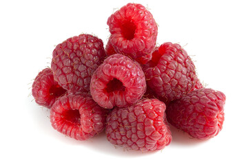 Bunch of raspberries isolated on white background. Fresh berries close-up.