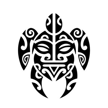 Sea turtle and face maori style tattoo. Editable sea turtle element, can be used as logotype, icon, template in web and print. Diving logo.