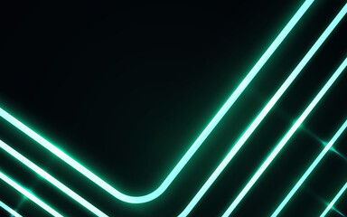 Abstract green neon light lines on dark background. Vector illustration