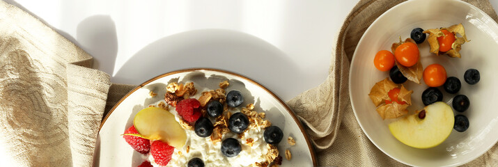 healthy breakfast on canvas over white