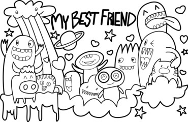 abstract; colouring; outline; decorative; backdrop; monsters; artwork; birthday; friends; holiday; card; mutant; colorful; frame; clipart; alien; smile; funny; element; hand; wallpaper; cool; black; d