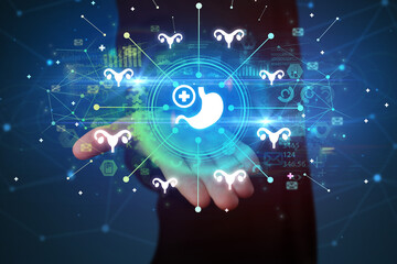 Hand holding healthcare icons concept