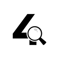 Search Logo. Number 4 Magnifying Glass Logo Design
