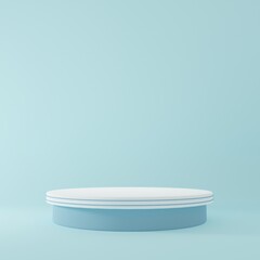 White Product Stand in blue room ,Studio Scene For Product ,minimal design,3D rendering