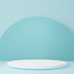 White Product Stand in blue room ,Studio Scene For Product ,minimal design,3D rendering