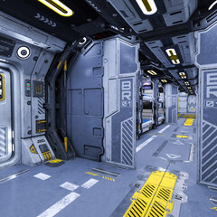 3D-illustration of a futuristic barrack in a science fiction scene