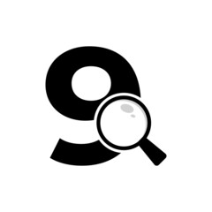 Search Logo. Number 9 Magnifying Glass Logo Design