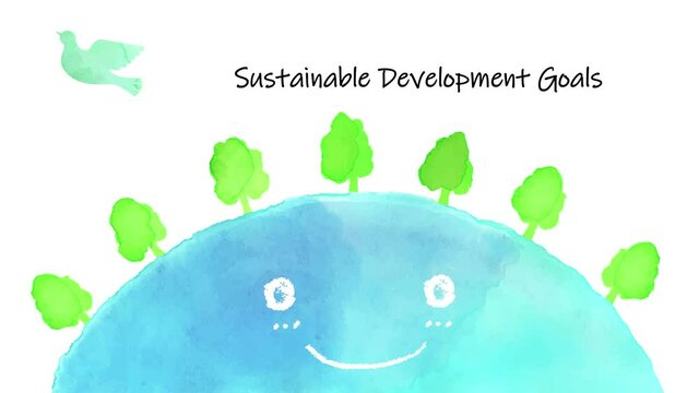 Sustainable Development Goals image watercolor cute earth and dove animation