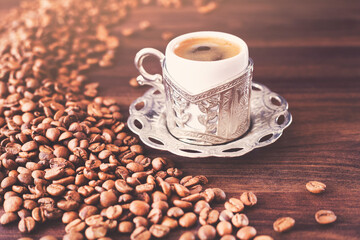 Traditional turkish coffee concept. Coffee background. 