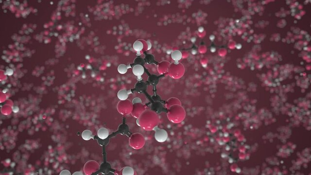 Citric acid molecule made with balls, scientific molecular model. Chemical looping 3d animation
