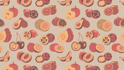 Seamless pattern with fruit  on brown background.