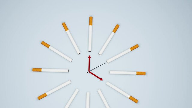A clock made of cigarettes, time to give up smoking concept. 3D Illustration