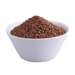 Pile of Cocoa powder in white bowl isolated on white background