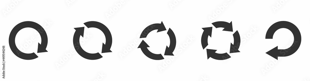 Aufkleber set of circle arrows rotating on white background. refresh, reload, recycle, loop rotation sign coll