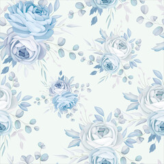 Fototapeta na wymiar Classic Blue floral Seamless Pattern Design
