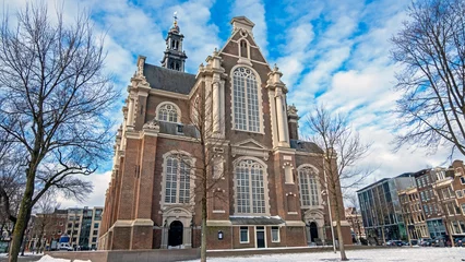 Gordijnen The Wester church on a beautiful winter day in Amsterdam the Netherlands © Nataraj