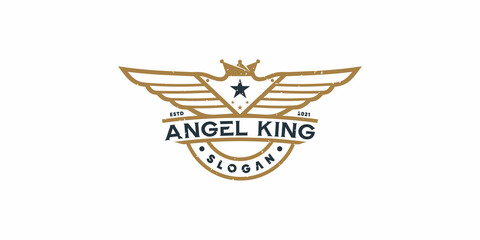 Wing logo with crown and golden creative concept Premium Vector