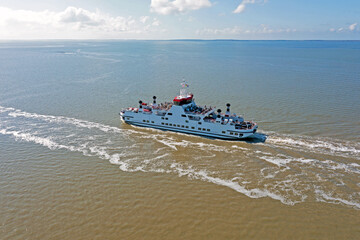Aerial from the ferry to Ameland on the Wadden Sea in the Netherlands
