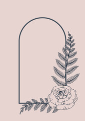 Hand drawn botany frame with hand drawn elements. Design for logo, prints and invitations