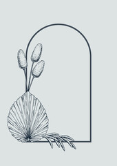 Hand drawn botany frame with hand drawn elements. Design for logo, prints and invitations