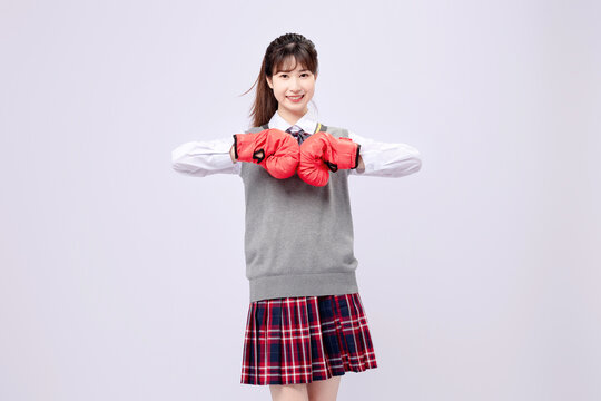 Beautiful Asian girl in middle school uniform