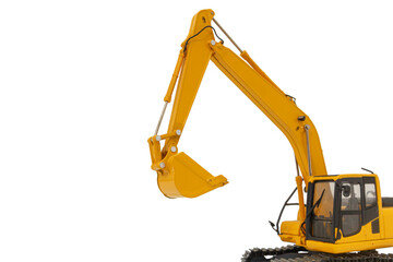 Selective focus ,Excavator loader with Bucket lift up on white background.