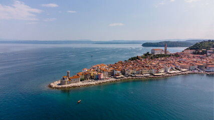 Fototapeta na wymiar Aerial view of the fairy-tale town of Piran in Slovenia.