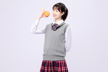 Beautiful Asian girl in middle school uniform