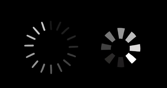 Animated Loading Icon set: progress loading bar, circle loading icon, waiting bar, Interface buffering upload on black background. UI element in 4K.