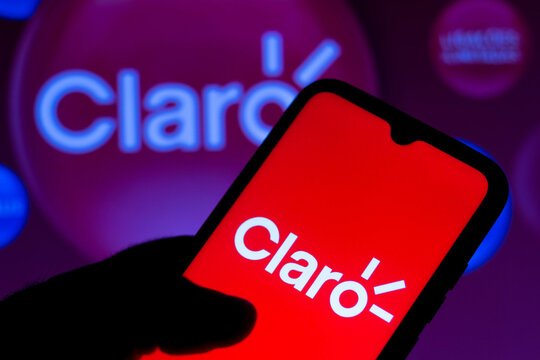 August 6, 2021, Brazil. In this photo illustration the Claro logo seen displayed on a smartphone.