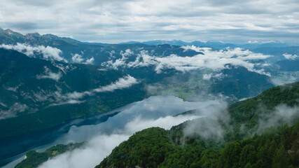View from the top of Vogel to the Julian Alps and Lake Bohinj.