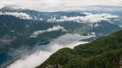 View from the top of Vogel to the Julian Alps and Lake Bohinj.