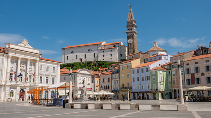 View of the Tartini Central Square in Piran, Slovenia.