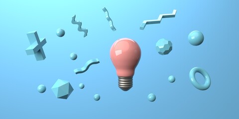 Light bulb with flying geometric shapes