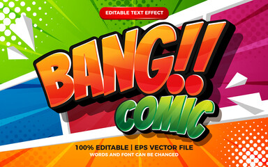 Editable text effect - bang comic cartoon on colorfull halftone comic background