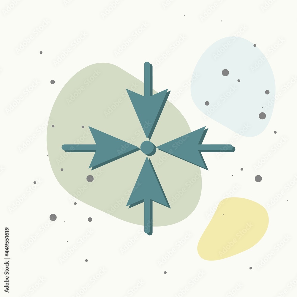 Poster arrows pointing the direction to one point on four sides on multicolored background.