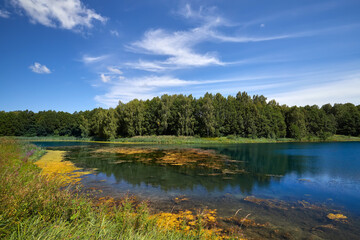Fototapeta na wymiar Beautiful summer landscape near lake with blue water. Lake Key in the Nizhny Novgorod region.