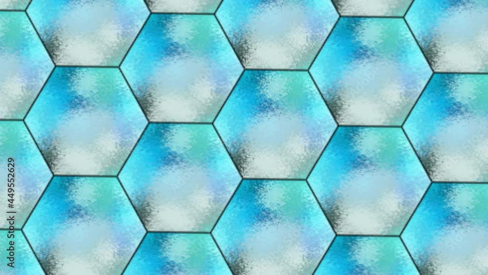 Poster a futuristic grid of hexagons flashing blue-green colors. surface concept with hexagons. trendy sci-