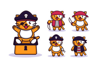 Set of cute cat with pirates costume
