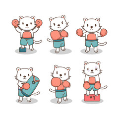 Set of cute cat in boxing costume