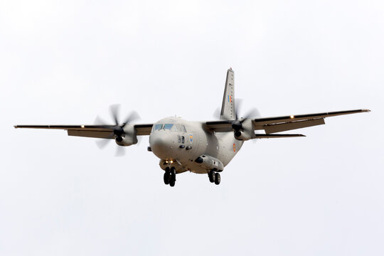Luqa, Malta - September 25, 2015: Romanian Air Force Alenia C-27J Spartan arriving runway 31 to participate in the Airshow during the coming weekend.