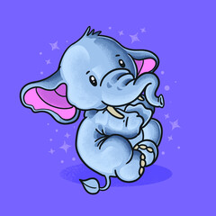 cute little elephant smiling happiness illustration vector grunge style