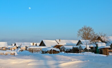 A snowy winter covered the village with snow