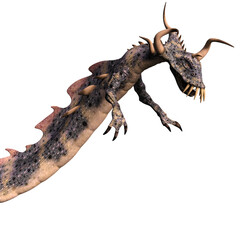 3d-illustration of an isolated giant fantasy creature dragon with horns
