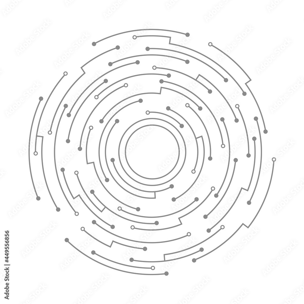 Poster abstract circuit board. vector technology background. round shape consisting of dots and lines