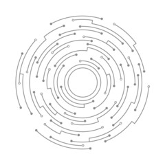Abstract circuit board. Vector technology background. Round shape consisting of dots and lines