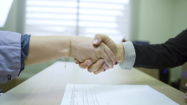 business people shaking hands in office