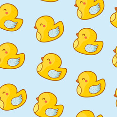Yellow rubber duck seamless vector pattern. Cute cartoon illustration.